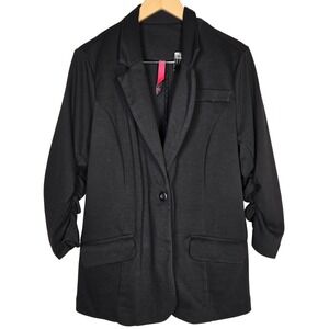 Pure Energy Black Ruched 3/4 Sleeve Blazer‎ Jacket Career Casual Comfort